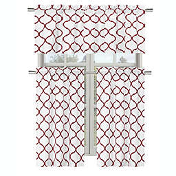 Kate Aurora Living Shabby Trellis 3 Piece Café Kitchen Curtain Tier And Valance Set - 56 in. W x 36 in. L, Red