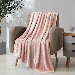Kate Aurora Pastel Chic Embossed Leaves Ultra Plush Accent Throw Blanket - 50 in. W x 60 in. L - Rose