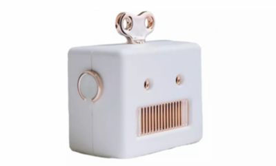 Link Mini Retro Cartoon Robot Portable Outdoor Wireless Bluetooth Speaker Super Bass With Microphone - White