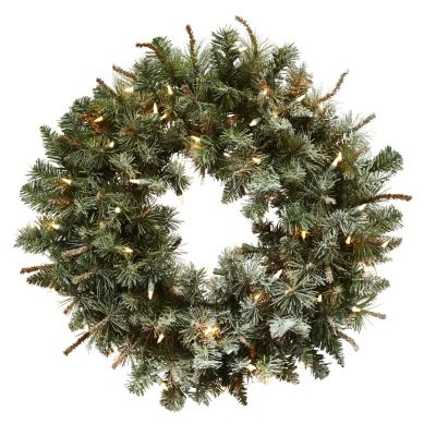 Nearly Natural Home Decorative 30" Lighted Frosted Pine Wreath