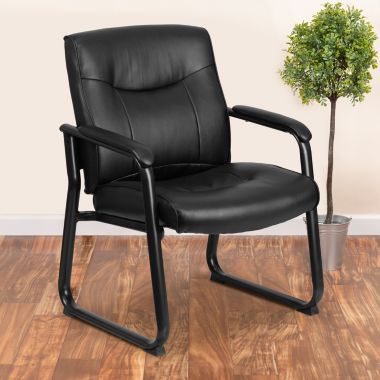 Emma + Oliver 500 lb. Big & Tall Black LeatherSoft Side Chair with Sled Base. View a larger version of this product image.