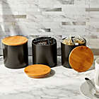 Alternate image 1 for Juvale Black Ceramic Canisters with Bamboo Lids for Kitchen (4 x 4.13 Inches, 3 Pack)