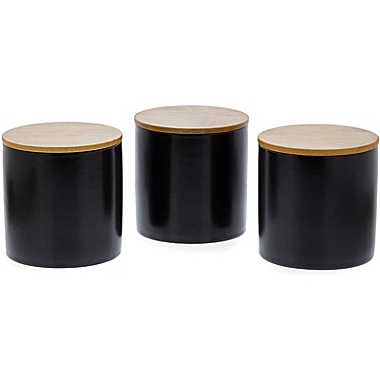 Juvale Black Ceramic Canisters with Bamboo Lids for Kitchen (4 x 4.13 Inches, 3 Pack). View a larger version of this product image.