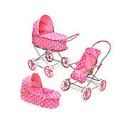 Badger Basket Co. 3-in-1 Doll Pram, Carrier, and Stroller - Pink Polka Dots
