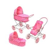 Badger Basket Co. 3-in-1 Doll Pram, Carrier, and Stroller - Pink Polka Dots