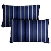 Outdoor Living and Style Set of 2 Navy Blue with White Stripes Corded Indoor and Outdoor Lumbar Pillow, 20"