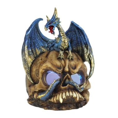 Dragon Crest Blue Dragon And Skull Statue. View a larger version of this product image.