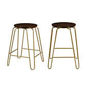 Contemporary Home Living Set of 2 Brown and Gold Stackable Counter Stools 24"