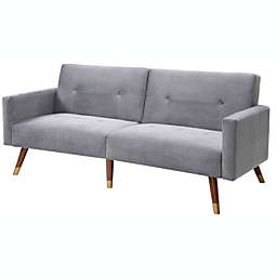 Passion Furniture Turin 79 in. Gray 2-Seater Recliner Sofa with Wood Legs