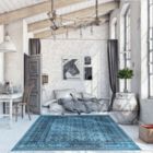 Alternate image 1 for Chaudhary Living 5.25' x 7.5' Blue and Black Distressed Bordered Rectangular Area Throw Rug