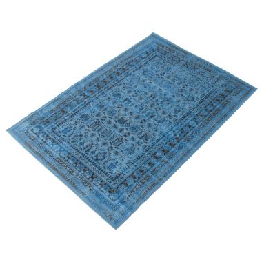Chaudhary Living 5.25' x 7.5' Blue and Black Distressed Bordered Rectangular Area Throw Rug. View a larger version of this product image.