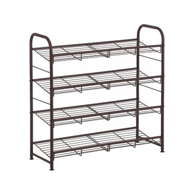 SONGMICS Stackable Shoe Rack, 4-Tier Shoe Rack Storage Organizer, Hold up to 16 Pairs, Steel, 27 x 10.8 x 25.6 Inches, for High Heels, Trainers, Slippers, in the Entryway, Closet, Bronze