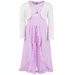 Beautees Big Girl's 3 Pc Shrug Ruffled Jumpsuit & Necklace Set Purple Size 16