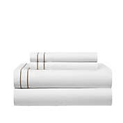 Chic Home Valencia Organic Cotton Sheet Set Solid White With Dual Stripe Embroidery - Includes 1 Flat, 1 Fitted Sheet, and 2 Pillowcases - 4 Piece - King 108x102, Beige