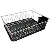 MegaChef 16 Inch Chrome Plated and Plastic Counter Top Drying Dish Rack in Black