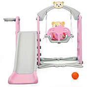 Slickblue 3 in 1 Toddler Climber and Swing Set Slide Playset-Pink