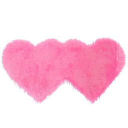 PiccoCasa Double Heart Shaped Novel Rugs, Faux Sheepskin Fur Plush Area Rugs for Home Living Room Balcony Sofa Floor Mat Bedroom, 4ftx2ft Pink