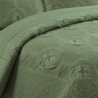 MarCielo 3-Piece Fully Quilted Embroidery Quilts Bedspreads Bed Coverlets Cover Set Emma. View a larger version of this product image.