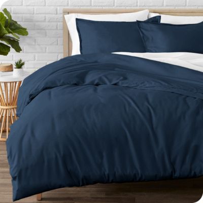 Bare Home Flannel Duvet Cover and Sham Set - 100% Cotton, Velvety Soft Heavyweight, Double Brushed Flannel (Full/Queen, Dark Blue)