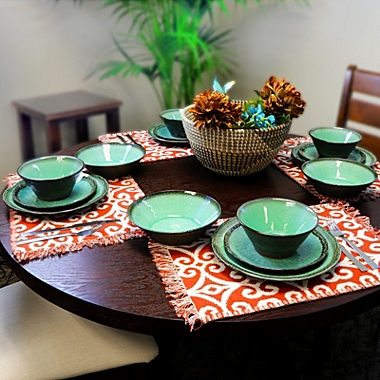 Gibson Elite Green Lantern 16-Piece Double Bowl Dinnerware Set, Teal. View a larger version of this product image.