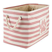 Contemporary Home Living 16" Rose Pink and Blush Pink Rectangular Medium Bone Dry Polyester Pet Bin Stripe With Paw Patch