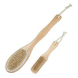 Unique Bargains Dry Brushing Body Brush Set, Shower Brush with Soft and Stiff Bristles, Dual Sided Long Handle Back Scrubber, Face Exfoliator for Wet or Dry Brushing