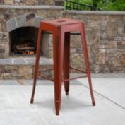 Flash Furniture Kai Commercial Grade 4 Pack 30" High Backless Distressed Kelly Red Metal Indoor-Outdoor Barstool