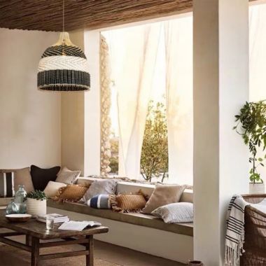 ELE Light & Decor Ava 1-Light Rattan Black&White Pendant Design Pendant Light with Rattan Shade. View a larger version of this product image.