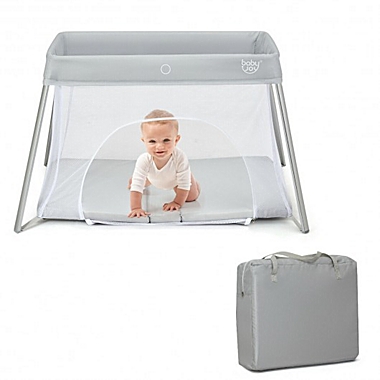 Costway Lightweight Foldable Baby Playpen w/ Carry Bag-Light Gray. View a larger version of this product image.