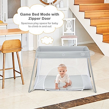Costway Lightweight Foldable Baby Playpen w/ Carry Bag-Light Gray. View a larger version of this product image.