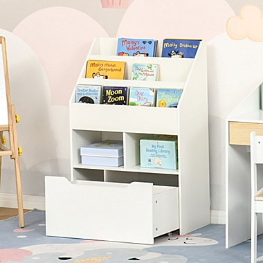 HOMCOM Kids Bookcase Multi-Shelf Rack Organizer with Storage Drawer for Books for Bedroom or Playroom, White. View a larger version of this product image.