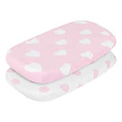 Everyday Kids 2 Pack Girls Bassinet Sheet Set - Pink/White Hearts and Dots - 100% Cotton