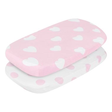 Everyday Kids 2 Pack Girls Bassinet Sheet Set - Pink/White Hearts and Dots - 100% Cotton. View a larger version of this product image.