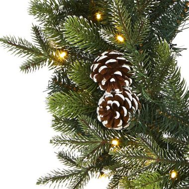 Nearly Natural Modern Holiday Decorative 24" Snowed Pinecone Artificial Christmas Wreath with 35 Clear LED Lights. View a larger version of this product image.
