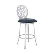 Armen Living Lotus Contemporary 30 Bar Height Barstool in Brushed Stainless Steel Finish and Grey Faux Leather