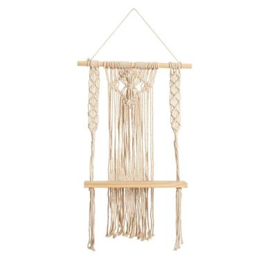 Nearly Natural 24" Boho Chic Wood Macrame Single Shelf Woven Diamond Wall Art Decor. View a larger version of this product image.
