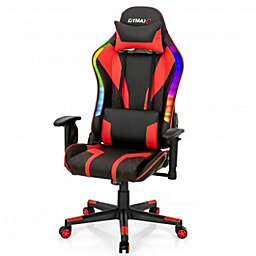 Costway Gaming Chair Adjustable Swivel Computer Chair with Dynamic LED Lights-Red