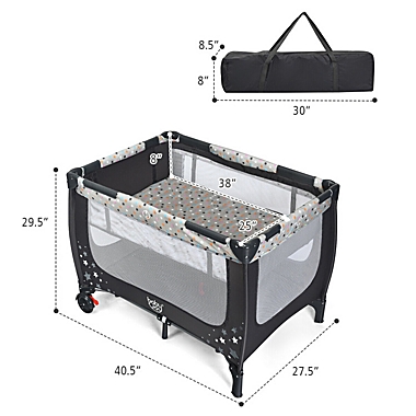 Slickblue Portable Baby Playpen with Mattress Foldable Design-Gray. View a larger version of this product image.