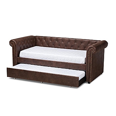 Baxton Studio Mabelle Modern And Contemporary Brown Faux Leather Upholstered Daybed With Trundle - Brown. View a larger version of this product image.