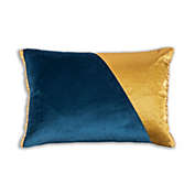 Cloud 9 Design 20" Navy and Gold Asymmetrical Patch Rectangular Velvet Embroidered Throw Pillow