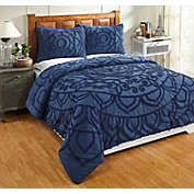 Better Trends Cleo Collection 100% Cotton Tufted Chenille 3 Piece King Comforter Set - Navy
