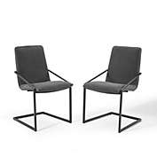 Modway Furniture Pitch Dining Armchair Upholstered Fabric Set of 2, Black Charcoal
