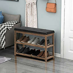 Slickblue 2-Tier Wooden Shoe Rack Bench with Padded Seat