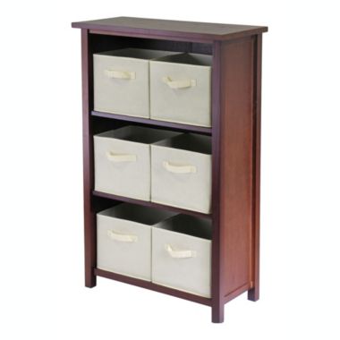 Winsome Verona 3-Section M Storage Shelf W/6 Foldable Beige Color Fabric Baskets. View a larger version of this product image.