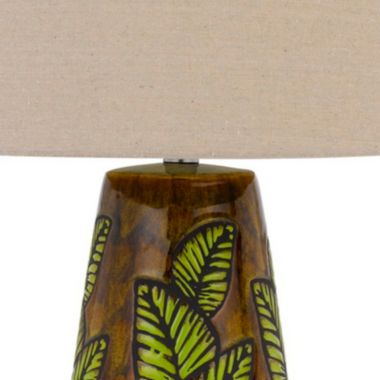 Saltaro Sherpi 29 Inch Ceramic Table Lamp with Dimmer, Leaf Base, Brown- Saltoro Sherpi. View a larger version of this product image.