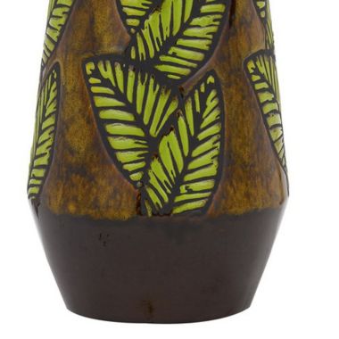 Saltaro Sherpi 29 Inch Ceramic Table Lamp with Dimmer, Leaf Base, Brown- Saltoro Sherpi. View a larger version of this product image.