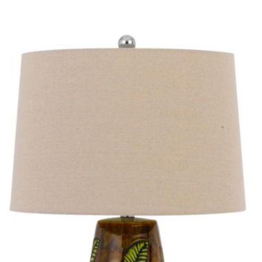 Saltaro Sherpi 29 Inch Ceramic Table Lamp with Dimmer, Leaf Base, Brown- Saltoro Sherpi. View a larger version of this product image.