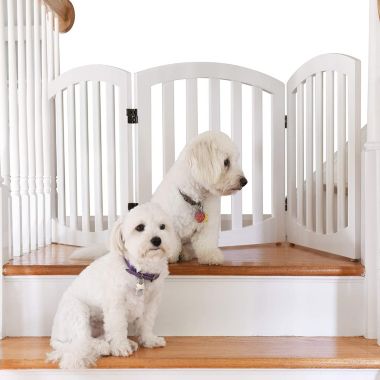 Arf pets Free standing Wood Dog Gate, Step Over Pet Fence, Foldable, Adjustable - White. View a larger version of this product image.