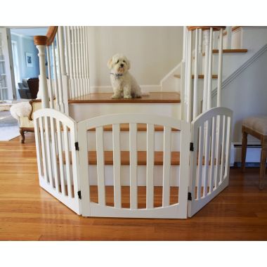 Arf pets Free standing Wood Dog Gate, Step Over Pet Fence, Foldable, Adjustable - White. View a larger version of this product image.