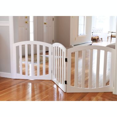 Arf pets Free standing Wood Dog Gate, Step Over Pet Fence, Foldable, Adjustable - White. View a larger version of this product image.